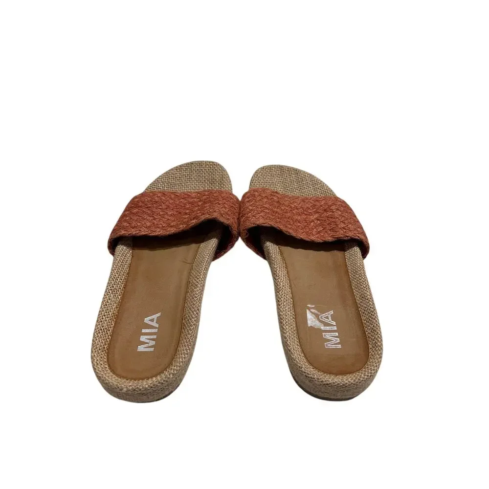 MIA Women’s Coral Slide Sandals Size 8 | Raffia Jute Beach Summer Slip-On Flats